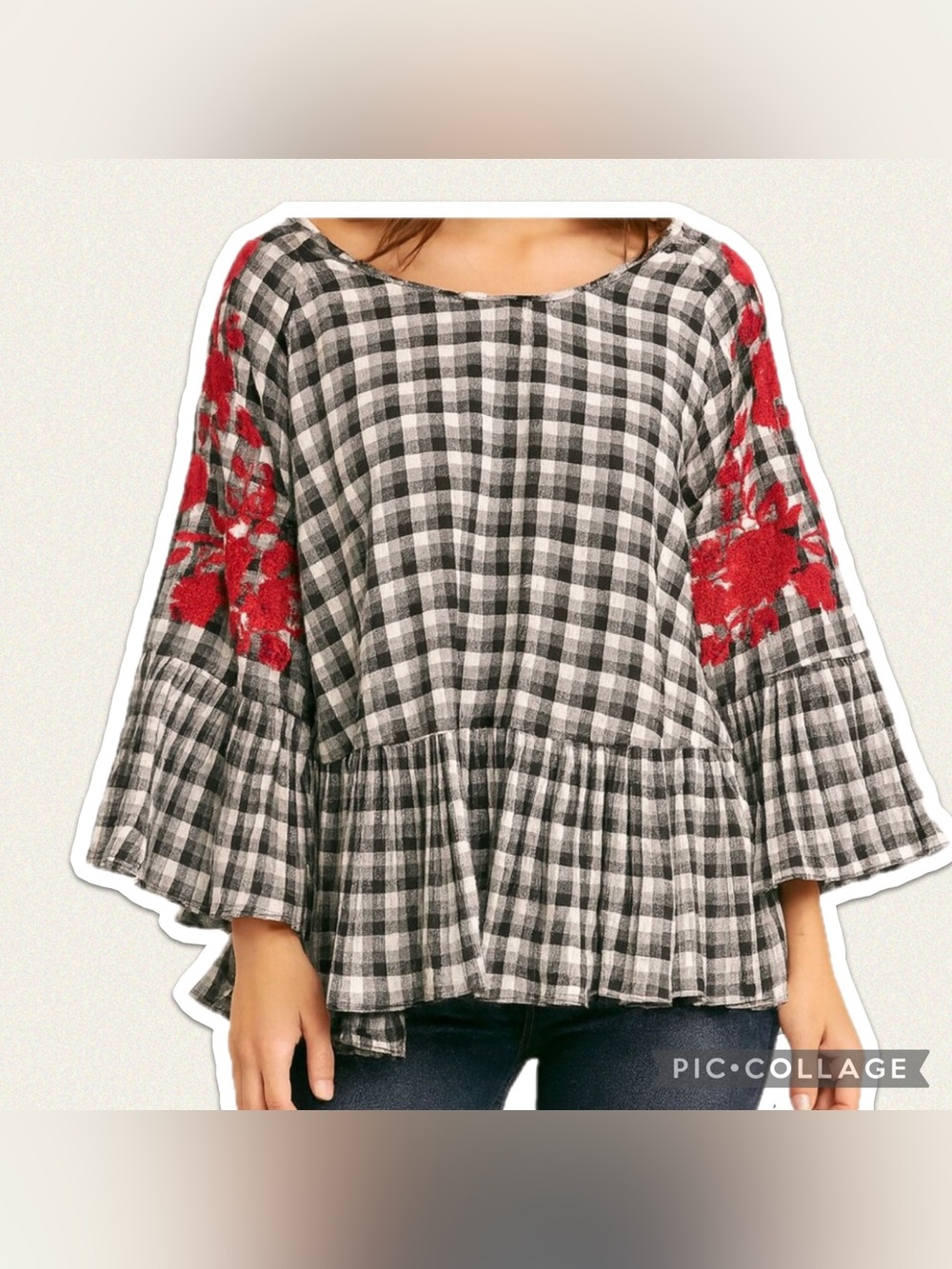 Entro Checkered print with Red flowers.